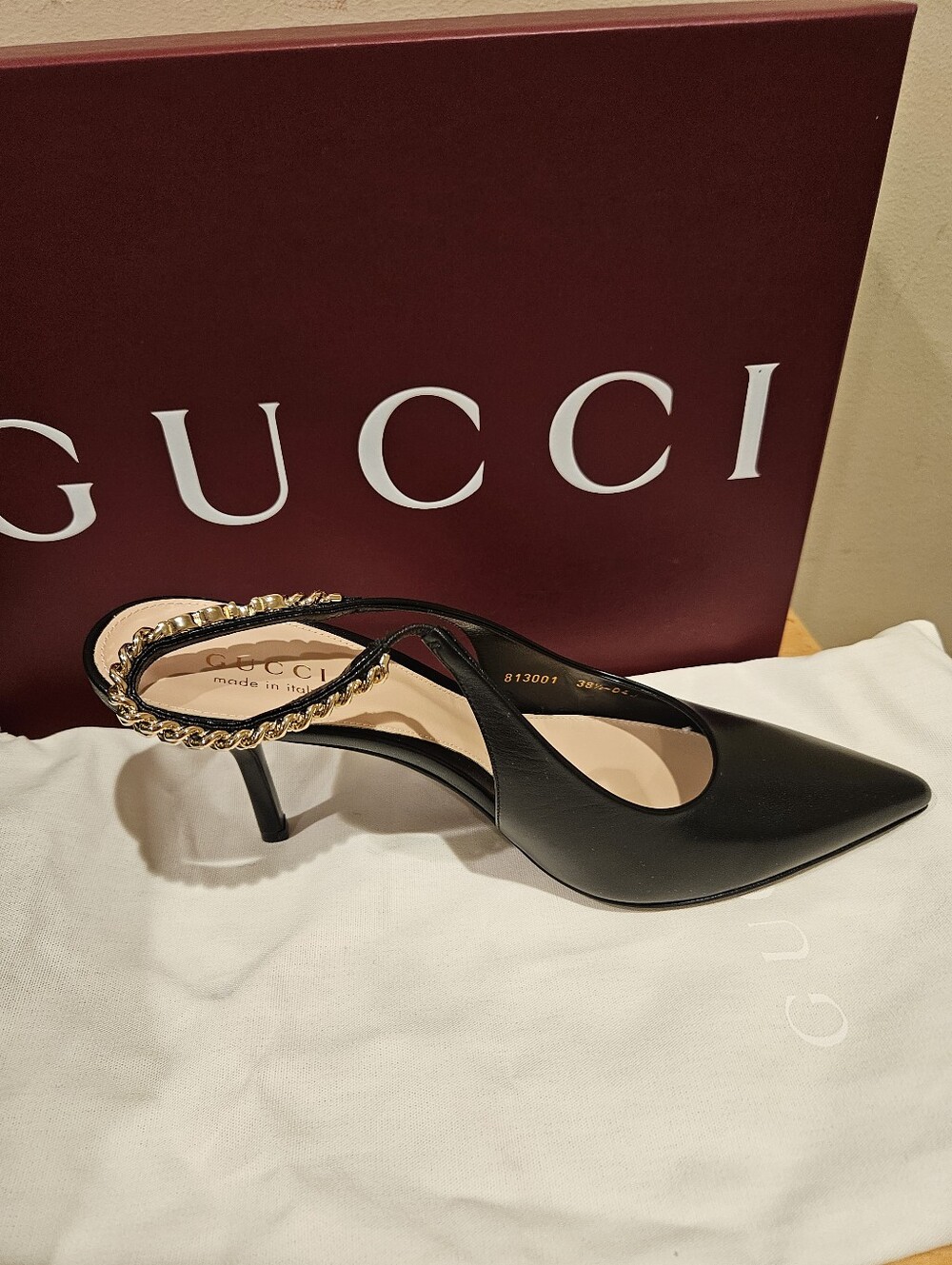 $1150 NEW Gucci Signoria Leather EU 38.5 Slingback Pump - Picture 4 of 9